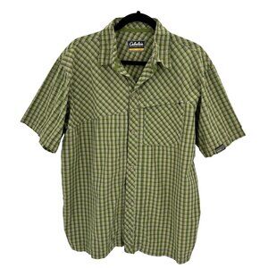 Cabela's Guidewear Mens Short Sleeve Green Plaid Shirt Nylon Size L